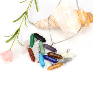Популярное за рубежом креативное ожерелье с подвеской в виде шестигранной призмы из натурального камня: аметиста и агата, модель N668 - Product Image 4
