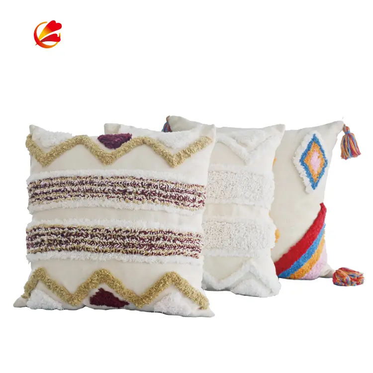 Computer embroidery Colorful Flowers Sofa Floral Square pillow macrame cushion cover for Bedroom or Outdoor