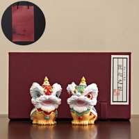 Ornement traditionnel de danse du lion en résine, mascotte chinoise, décoration d'intérieur, coffret cadeau souvenir