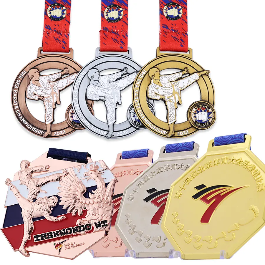 Custom Metal Engraving Gold Karate Taekwondo Sport Metal Medal Martial Arts Medal