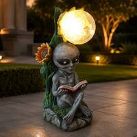 Statue d'extraterrestre amusante en résine, décoration de jardin extérieure, sculpture de nain OVNI, lumière solaire, décorations artistiques étanches