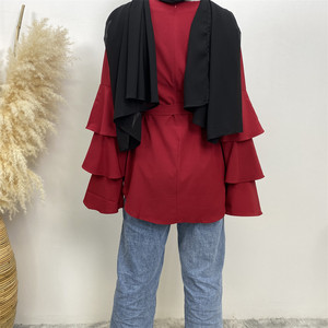 2028 # tre strati <span class=keywords><strong>con</strong></span> maniche a volant e <span class=keywords><strong>cintura</strong></span> alla moda musulmani donne Top turchia abbigliamento etnico islamico - Product Image 3