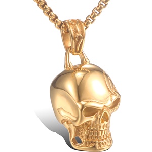 Bijoux Hiphop hommes gothique biker plaqué or 316L acier inoxydable tête de mort pendentif - Product Image 1