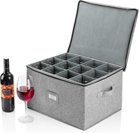 Boîtes de rangement pour verres à vin gris, design pliable, capacité de 12 verres à vin rouge et blanc, empilables, anti-poussière, en polyester