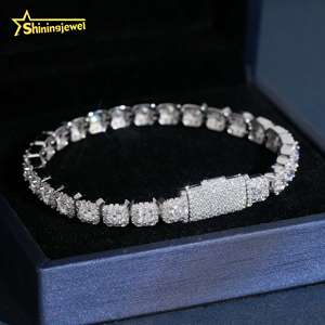 Pulsera de tenis con racimo de 6mm, Moissanita VVS que pasa la prueba del diamante, Cadena cubana estilo Hip Hop de Plata 925, Cadena cubana de eslabones de Moissanita - Product Image 3