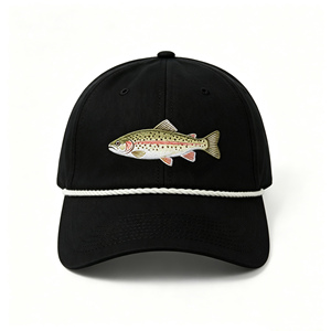 Casquette de baseball noire à 6 panneaux avec motif de truite brodé pour la pêche, les activités de plein air et les occasions décontractées, unisexe, adulte - Product Image 1