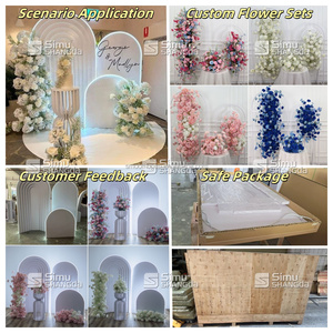 2026 Nouveauté : Arche de toile de fond de mariage moderne en PVC, motif vague, couleurs blanc et rouge, avec fleurs - Product Image 6