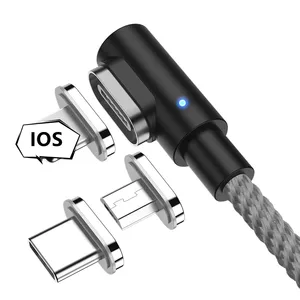 סיטונאי מגנטי מיקרו USB סוג C טעינת כבל 3 ב 1 ניילון קלוע 90 360 540 תואר משלוח סיבוב מטען כבל 1M 2M