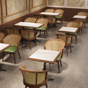 Juego de Muebles de Cuero McDonald's, Minimalistas y de Lujo, con Mesa, Sillas y Bancos de Mármol para Restaurante, Hotel, Cafetería, Dormitorio - Product Image 1