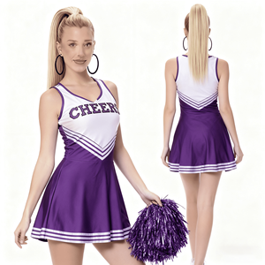 Tùy Chỉnh Bán Buôn Cô Gái Màu Tím Và Trắng Khâu Cổ Vũ Không Tay Váy/Gown Bộ - Product Image 2