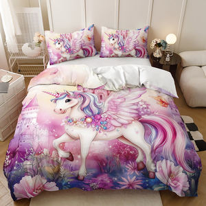 Parure de lit pour chambre de fille, motif de licorne de dessin animé mignon, impression numérique, housse de <span class=keywords><strong>couette</strong></span> - Product Image 1