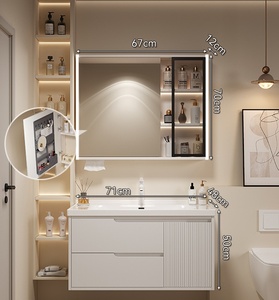 Meuble-lavabo mural moderne en MDF laqué avec mélamine, miroir intégré et lavabo en céramique pour hôtel - Product Image 1