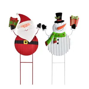 Noel Outdoor Waterproof Metal Santa Claus & Snowman Hand Hold Christmas Gift Stake for Patio Christmas Decor