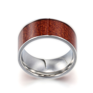 Wood Grain Stainless Steel <b>Ring</b> 8Mm Women's Fashion Jewelry Gift - Product Image 5