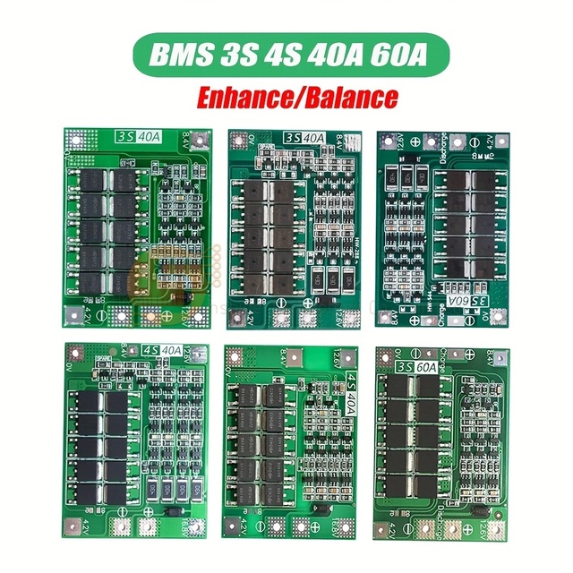 3S 4S BMS 25A 40A 60A Li-ion Battery Protection Board - 11.1V 12.6V/14.8V 16.8V for 18650 Power Tools Drill Motor w/Balance Char