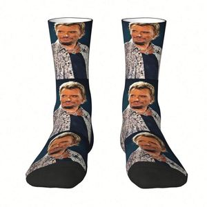 <span class=keywords><strong>Chaussettes</strong></span> personnalisées mignonnes pour hommes Johnny Hallyday, unisexes, <span class=keywords><strong>chaudes</strong></span> et confortables, imprimées en 3D, avec image du chanteur pop français - Product Image 1