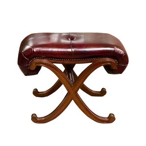Taburete de Cuero y Madera Maciza Estilo Americano - Banco de Cuero Auténtico <span class=keywords><strong>para</strong></span> Entrada, Taburete de Café <span class=keywords><strong>para</strong></span> Sala de Estar y Taburete de Tocador <span class=keywords><strong>para</strong></span> <span class=keywords><strong>Dormitorio</strong></span> - Product Image 1