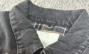 Veste de travail pour homme en denim délavé et vieilli, doublée, coupe oversize, style vintage, col rabattu, poches zippées, style urbain, devant/<span class=keywords><strong>dos</strong></span> - Product Image 4