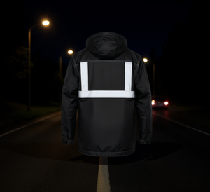 Giacca con cappuccio e strisce riflettenti sul retro per la sicurezza stradale - Product Image 2