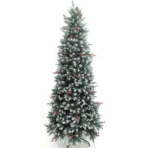 New Product Artificial Red Berry Bunch Slim Pe & Pvc Mixed Christmas Decoration Tree With Fog Effect
