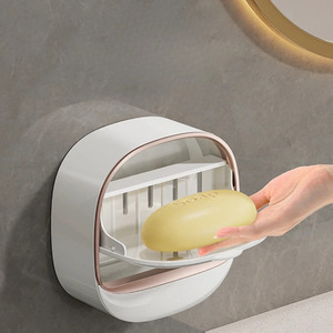 Soap Dish With Drainage Box Punch-Free Soap Holder Bathroom Drain Soap Box Flip Drain Soap Storage Case Bathroom <b>Accessories</b> - Product Image 1