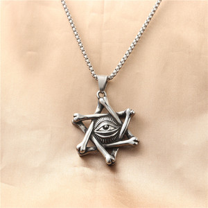 Collier pendentif œil de mort en acier inoxydable pour homme, étoile hexagonale, style rétro punk 12073 - Product Image 1