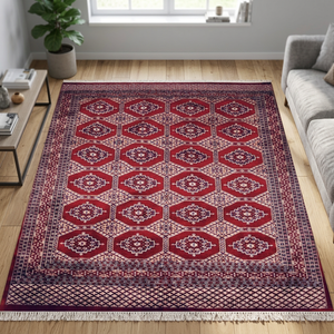 Alfombra Persa Hecha a Mano de Lana y Poliéster, Diseño Geométrico Rojo, Rectangular, Decoración para el Hogar, Base de Goma Antideslizante, Tapete para Puerta - Product Image 3