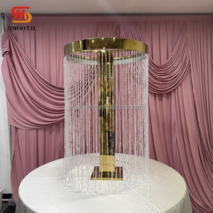 Decoración de Mesa de Boda Elegante, Soportes para Flores con Cortina de Cuentas de Cristal, Base de Acero Inoxidable Dorado - Product Image 2