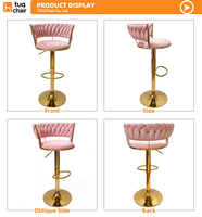 TUQ Stuhl Nordischer Klappbarer Goldener Metall-Samt Rosa Luxuriöser Moderner Hoher Hocker Barhocker für Esszimmer