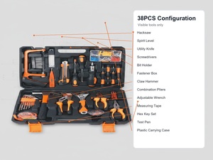 38PCS OEM Household Hand Tool <b>Set</b> with Bit Holder Portable DIY Home Repair Tool Kit Hard Case & Hacksaw - Product Image 2