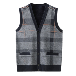 Nouvelle collection automne Xintong – <span class=keywords><strong>Gilet</strong></span> pull sans manches <span class=keywords><strong>en</strong></span> <span class=keywords><strong>maille</strong></span> à col <span class=keywords><strong>en</strong></span> V pour <span class=keywords><strong>homme</strong></span>, motif écossais, avec logo frontal, chaud et tendance - Product Image 2