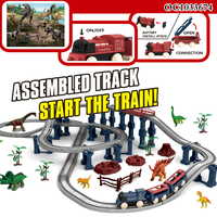 Set Mainan Kereta Dinosaurus Listrik DIY B/O dengan Lintasan Balap untuk Anak-Anak
