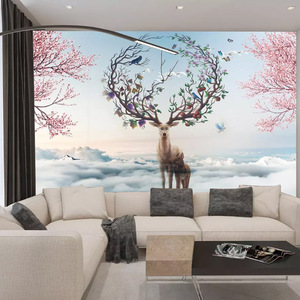 Tv fond <span class=keywords><strong>mur</strong></span> 5d tridimensionnel 8d murale Simple moderne nordique <span class=keywords><strong>Sika</strong></span> cerf ciel salon Film télévision revêtement mural - Product Image 1