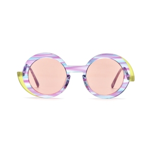 Lunettes de soleil rondes à monture complète, monture multicolore, verres miroir roses, unisexe, adulte, mode décontractée, légères - Product Image 1