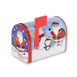 Impressão personalizada de temporada de férias de Natal latas de lata caixa de correio com bandeira vermelha