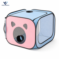 Boîte de séchage pour animaux de compagnie, pour chats et chiens, sac de séchage portable et pliable avec fenêtre en maille et orifice pour la buse, rose et bleu, taille moyenne