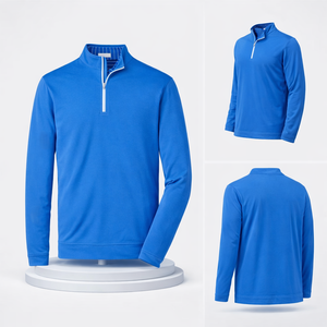 เสื้อสเวตเชิ้ตแบบซิป 1/4 สำหรับผู้ชาย คุณภาพสูง ออกแบบเองได้ตามสั่ง (OEM) พร้อมปักโลโก้  แบบหนา เหมาะสำหรับกิจกรรมกลางแจ้ง - Product Image 3