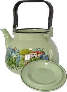 للبيع بالجملة غلاية روسية مطلية بالمينا 3.5 لتر وعاء أخضر كلاسيكي للاستخدام المنزلي سميكة بتصميم أزهار للحليب المائي - Product Image 4