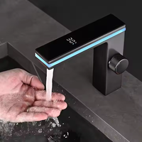 Robinet de lavabo monotrou à poignée unique avec capteur tactile intelligent à LED, pour montage sur plan, en céramique