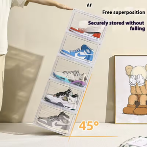 Organisateur de chaussures modulaire peu encombrant en PET et PP, boîte de rangement transparente empilable, ensemble de présentoirs anti-poussière pour baskets - Product Image 3