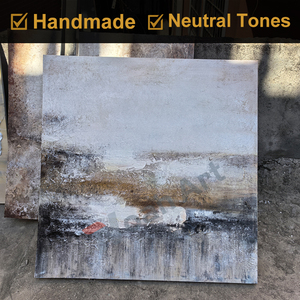 Arte astratta della parete per il soggiorno dipinti su tela neutra acrilica disegnata a mano opera d'arte del paesaggio moderno - Product Image 4