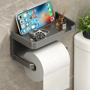 Toilet Paper Holder Wall-Mounted Paper Roll Holder Storage Tray Toilet Organizer Phone Stand <b>Bathroom</b> <b>Accessories</b> - Product Image 4