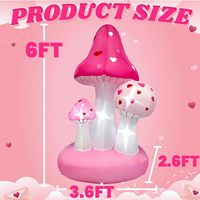 Champignon rose gonflable de 6 pieds pour la Saint-Valentin avec LED en forme de cœur, décoration romantique pour anniversaire, mariage, fête, décoration de jardin