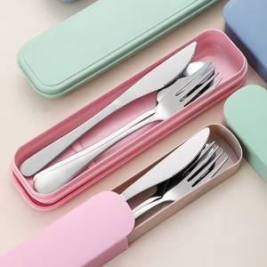 <b>Camping</b> Stainless Steel Cutlery Set Eco-Friendly Classic Design Spoon Fork with Wheat <b>Box</b> for Back School - Product Image 2