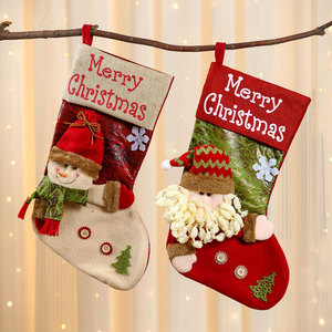 Nouvelle chaussette de Noël extra-large en lin avec bouton 3D, décoration de Noël, chaussette du Père Noël, sac cadeau - Product Image 3