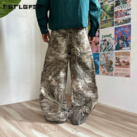 Pantalon en jean cargo extra baggy personnalisé pour hommes, denim recyclé, tout imprimé, véritable arbre, camouflage, lavage moyen, surdimensionné, véritable arbre, baggy