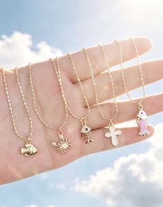 Gold Plated Fish Crab Cross Pendant Necklace Ocean Series Accessories Rhinestone Charm <b>Chain</b> Pendant Necklace - Product Image 4
