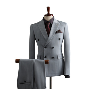 Costume <span class=keywords><strong>homme</strong></span> décontracté chic, coupe ajustée, croisé, avec fermeture éclair, en tissu peigné, devant plat, col en V, infroissable, respirant, 300g, grande taille - Product Image 3
