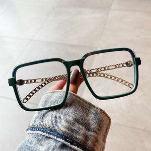 Lunettes anti-lumière bleue semi-cerclées Qianai Square pour femmes, verres Plano, verres AC, montures rétro tendance R5-3378 - Product Image 2