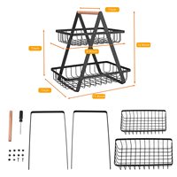 Panier à fruits à 2 niveaux pour comptoir, avec poignée en bois, support de rangement de cuisine, vente en gros